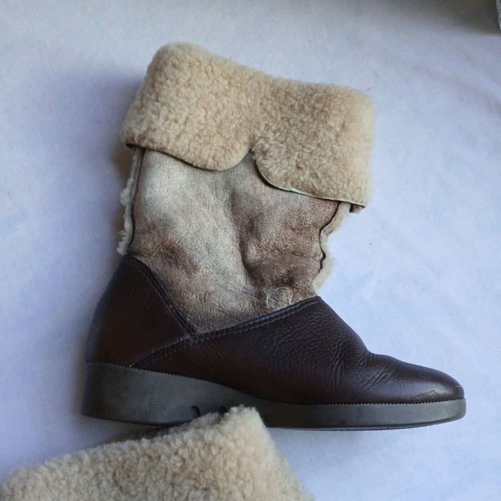 Vintage Hush Puppies Boots 6 Womens‎ Leather Fleece Lined Cozy Hippie USA Made - Picture 5 of 14